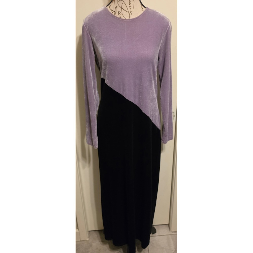 Mevisto Vintage 90s Velvet Maxi Dress Lavender Black Asymmetric Colorblock Sz 12